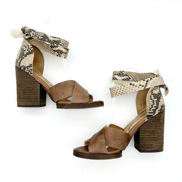 FREE PEOPLE Sancerre Platform Heels Size 38 Sandal Ankle Wrap Python Snakeskin - Picture 4 of 14